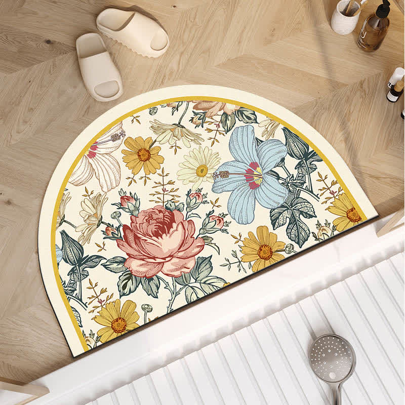 Luxury Floral Plant Diatom Mud Anti-slip Bath Mat - A - Semicircle - 23" x 35" - image 2