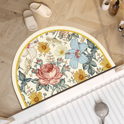 Luxury Floral Plant Diatom Mud Anti-slip Bath Mat - A - Semicircle - 23" x 35" - image 2