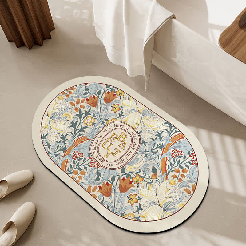 Luxury Floral Plant Diatom Mud Anti-slip Bath Mat - C - Oval-Shaped - 23" x 35" - image 10