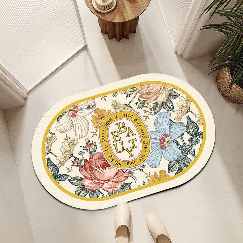 Luxury Floral Plant Diatom Mud Anti-slip Bath Mat - A - Oval-Shaped - 23" x 35" - image 0