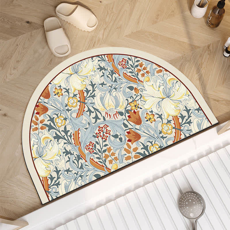 Luxury Floral Plant Diatom Mud Anti-slip Bath Mat - C - Semicircle - 23" x 35" - image 12