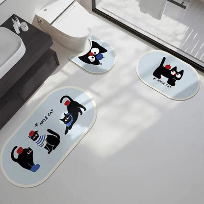 Cartoon Cat Diatom Mud Anti-slip Bath Mat - Set - 19" x 21"+16" x 23" +16" x 31" - image 0