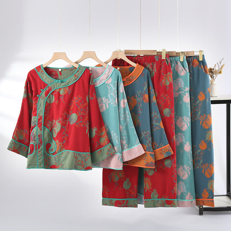 Jacquard Pomegranate Cotton Gauze Nightwear Set - image 0