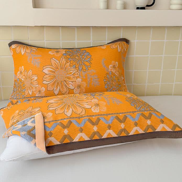 Elegant Flower Lightweight Cotton Gauze Quilt - 2pcs Pillow Towels - 20" x 31" - image 11