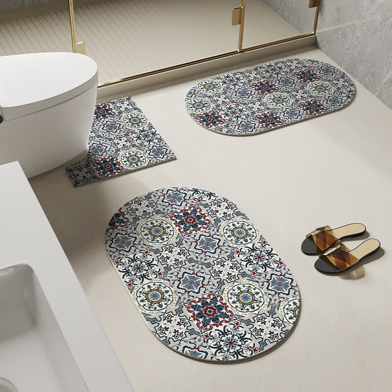 Retro Geometric Pattern Diatom Mud Anti-slip Bath Mat - Set - C - 35" x 23"+18" x 27"+23" x 35" - image 2