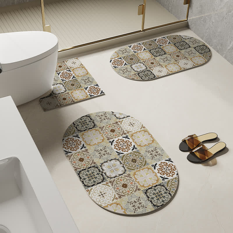 Retro Geometric Pattern Diatom Mud Anti-slip Bath Mat - Set - A - 35" x 23"+18" x 27"+23" x 35" - image 0