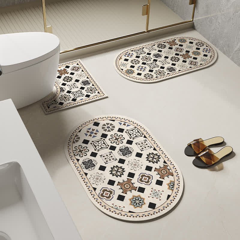 Retro Geometric Pattern Diatom Mud Anti-slip Bath Mat - Set - D - 35" x 23"+18" x 27"+23" x 35" - image 3