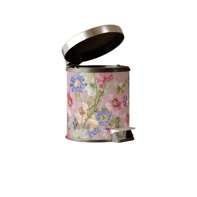 Oil Painting Style Floral Leather Trash Bin - B - Foot-operated - 9"W x 9"L x 10"H - image 5