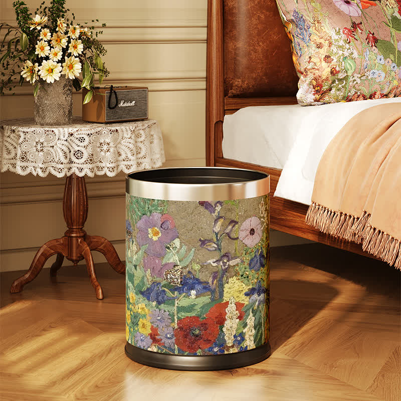 Oil Painting Style Floral Leather Trash Bin - C - Standard - 9"W x 9"L x 10"H - image 7