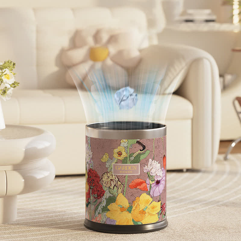 Oil Painting Style Floral Leather Trash Bin - image 2