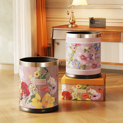 Oil Painting Style Floral Leather Trash Bin - image 0