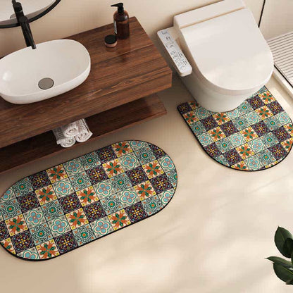 Colorful Retro Diatom Mud Anti-slip Bath Mat - Set - B - 20" x 21"+16" x 32" - image 1