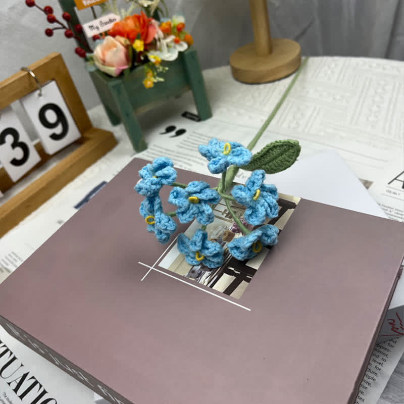 Handmade Knitted Crochet Forget-Me-Not Bouquet - Sky Blue - 3PCS - 1.57"W x 1.57"L x 17.72"H - image 7