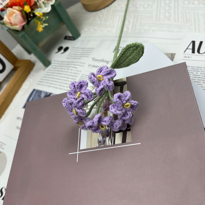 Handmade Knitted Crochet Forget-Me-Not Bouquet - Pink Purple - 3PCS - 1.57"W x 1.57"L x 17.72"H - image 12