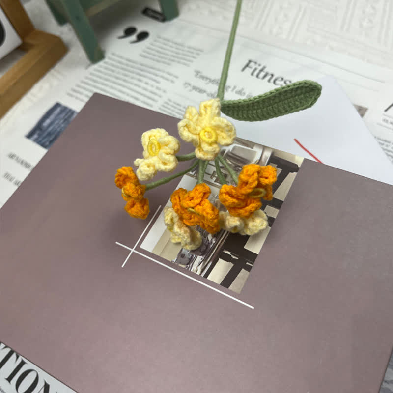 Handmade Knitted Crochet Forget-Me-Not Bouquet - Gradient Yellow - 3PCS - 1.57"W x 1.57"L x 17.72"H - image 5