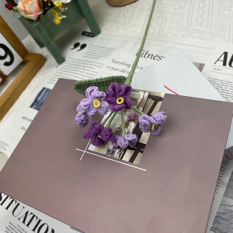 Handmade Knitted Crochet Forget-Me-Not Bouquet - Gradient Purple - 3PCS - 1.57"W x 1.57"L x 17.72"H - image 3