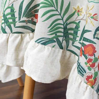 Pastoral Style Green Plant Print Round Ruffled Tablecloth - image 3