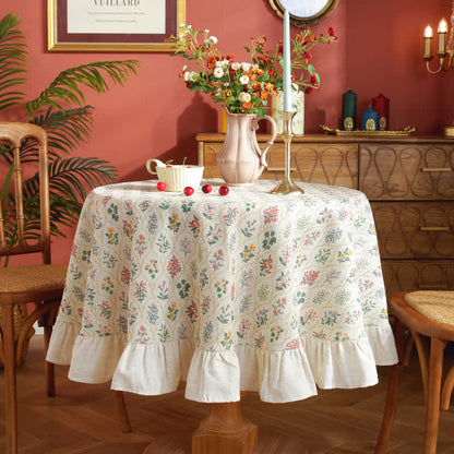 Pastoral Style Green Plant Print Round Ruffled Tablecloth - B - 71" - image 5