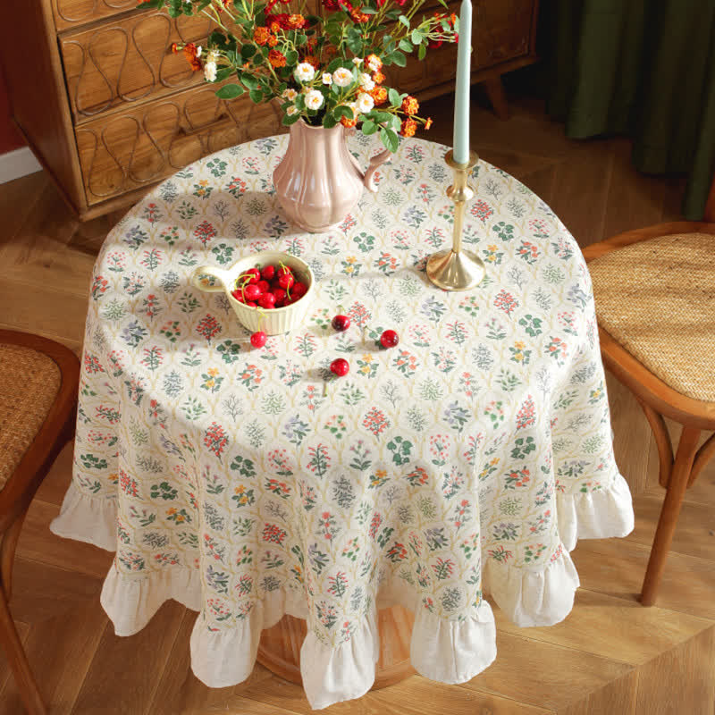 Pastoral Style Green Plant Print Round Ruffled Tablecloth - image 6
