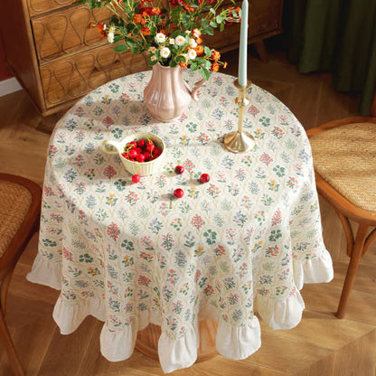 Pastoral Style Green Plant Print Round Ruffled Tablecloth - image 6