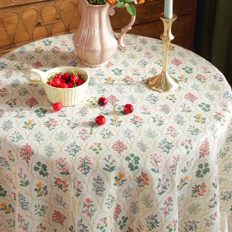 Pastoral Style Green Plant Print Round Ruffled Tablecloth - image 7