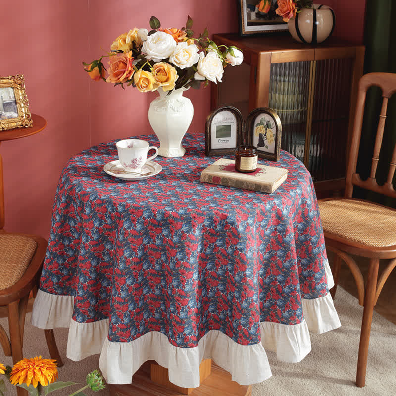 Pastoral Style Green Plant Print Round Ruffled Tablecloth - C - 71" - image 9