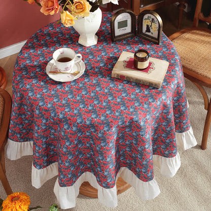 Pastoral Style Green Plant Print Round Ruffled Tablecloth - image 10