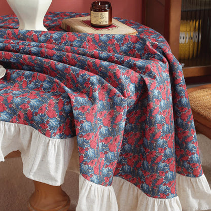 Pastoral Style Green Plant Print Round Ruffled Tablecloth - image 11