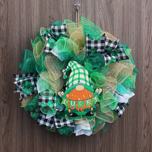 St. Patrick's Day Ribbon Doll Wreath Hanging Decor - image 0