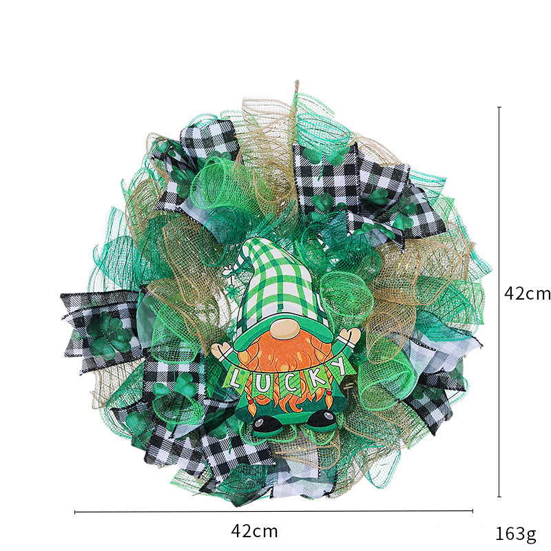 St. Patrick's Day Ribbon Doll Wreath Hanging Decor - A - 1PC - 17" x 17" - image 1