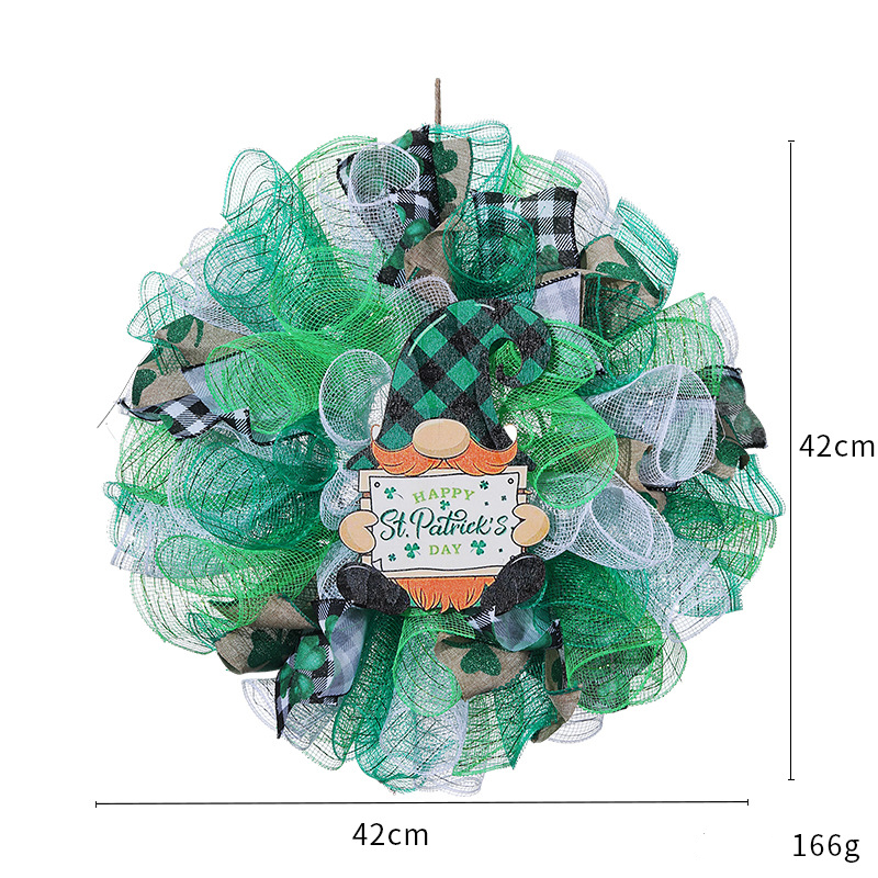 St. Patrick's Day Ribbon Doll Wreath Hanging Decor - B - 1PC - 17" x 17" - image 4