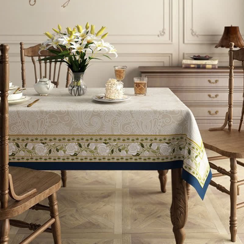 Retro Light Luxury Plant Flower Linen Tablecloth - A - Round - 55" - image 0