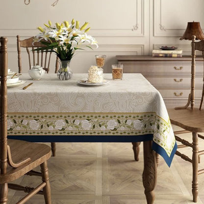 Retro Light Luxury Plant Flower Linen Tablecloth - A - Round - 55" - image 0