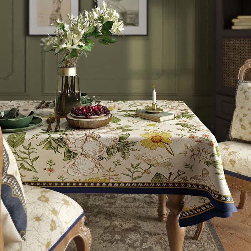 Retro Light Luxury Plant Flower Linen Tablecloth - C - Round - 55" - image 8