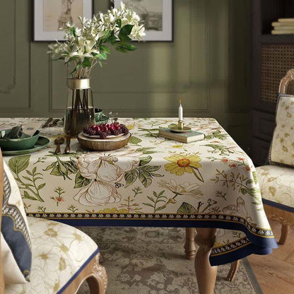 Retro Light Luxury Plant Flower Linen Tablecloth - C - Round - 55" - image 8