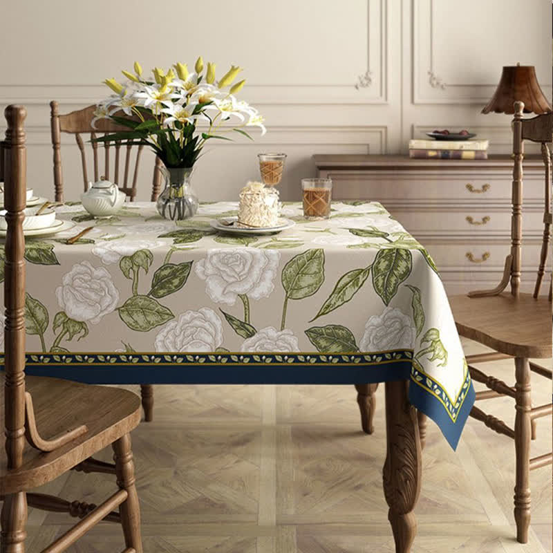 Retro Light Luxury Plant Flower Linen Tablecloth - B - Round - 55" - image 3