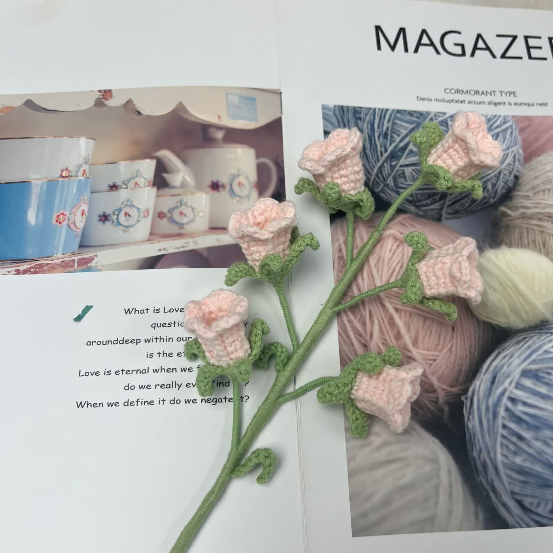 Handmade Knitted Crochet Bellflower Decor - Pink - 3PCS - 1.18"W x 1.18"L x 17.32"H - image 4