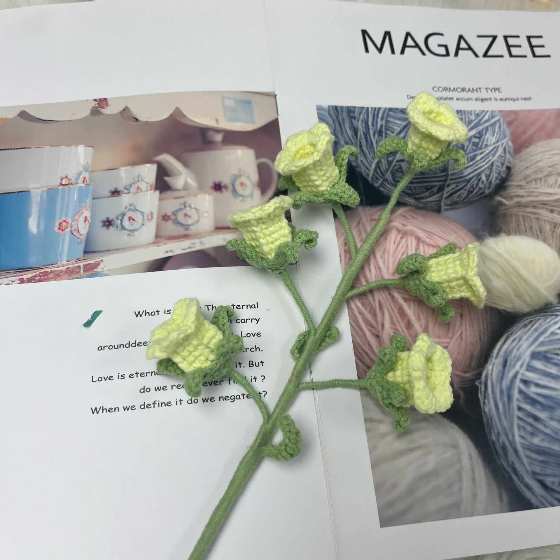 Handmade Knitted Crochet Bellflower Decor - Yellow - 3PCS - 1.18"W x 1.18"L x 17.32"H - image 5