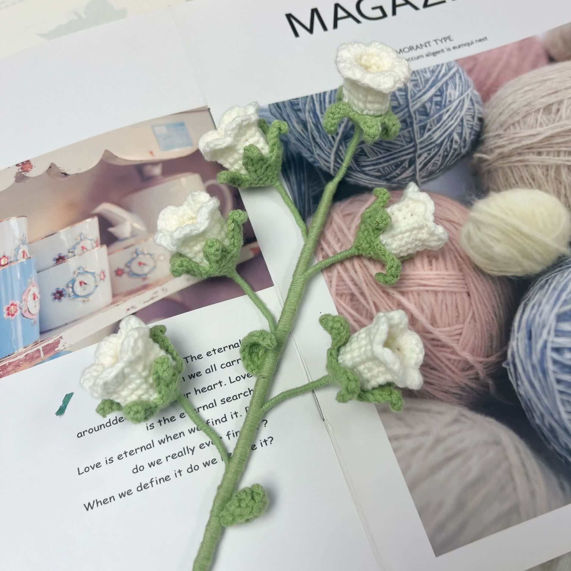 Handmade Knitted Crochet Bellflower Decor - White - 3PCS - 1.18"W x 1.18"L x 17.32"H - image 3