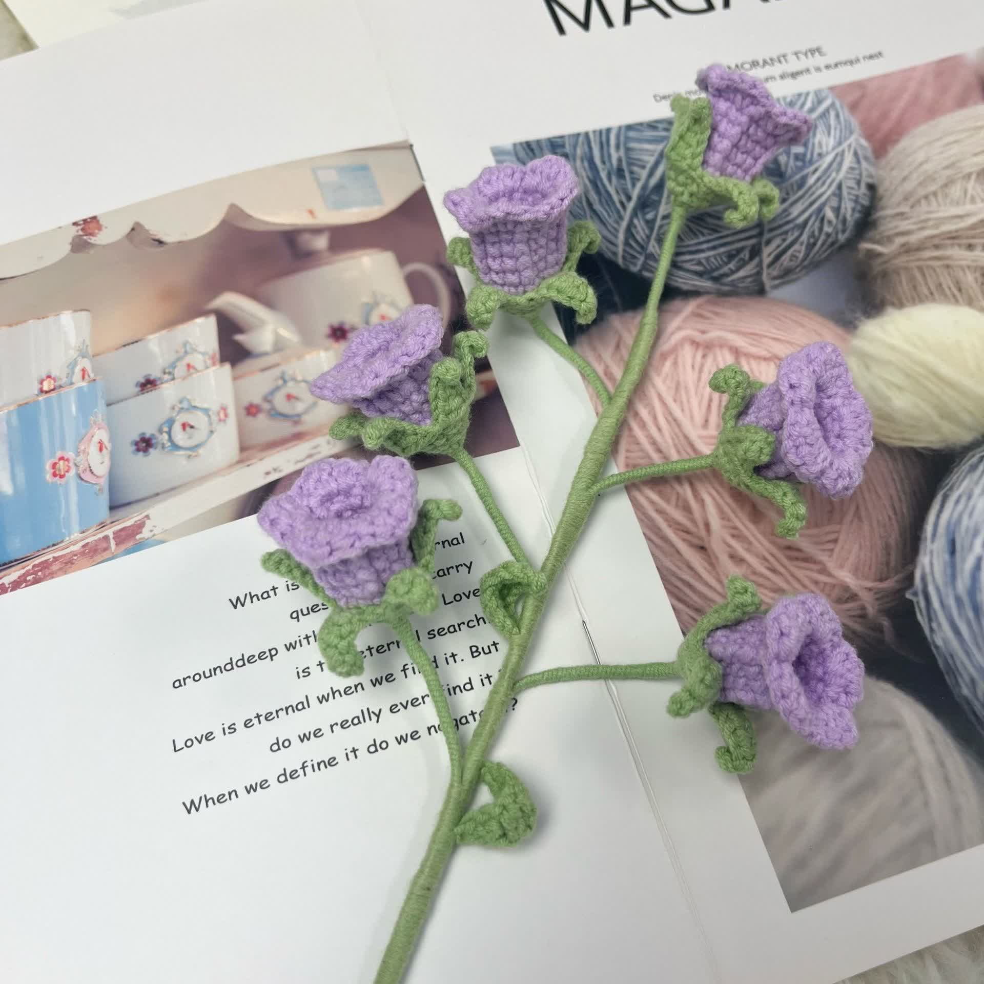 Handmade Knitted Crochet Bellflower Decor - Pink Purple - 3PCS - 1.18"W x 1.18"L x 17.32"H - image 2