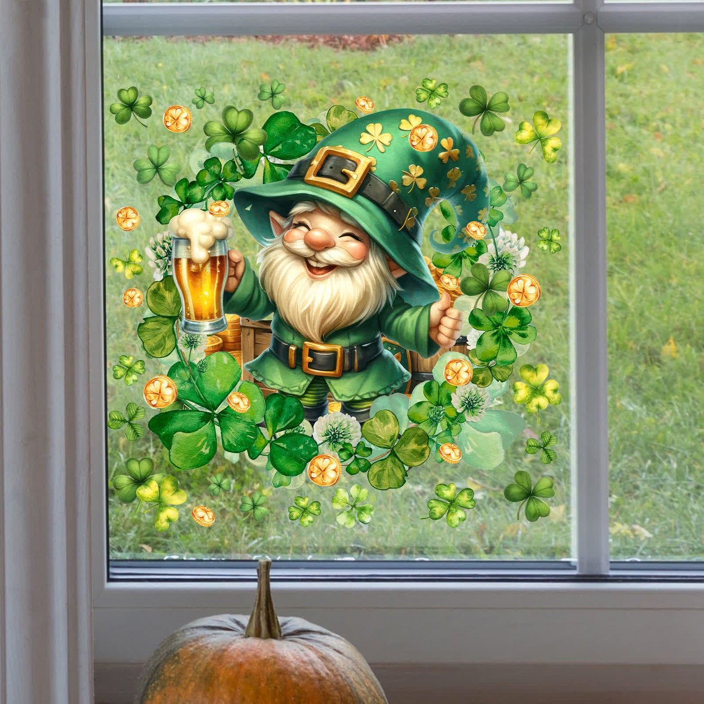 Shamrock Leprechaun Decorative Window Cling Wall Sticker - 4PCS - 11" x 12" - image 0