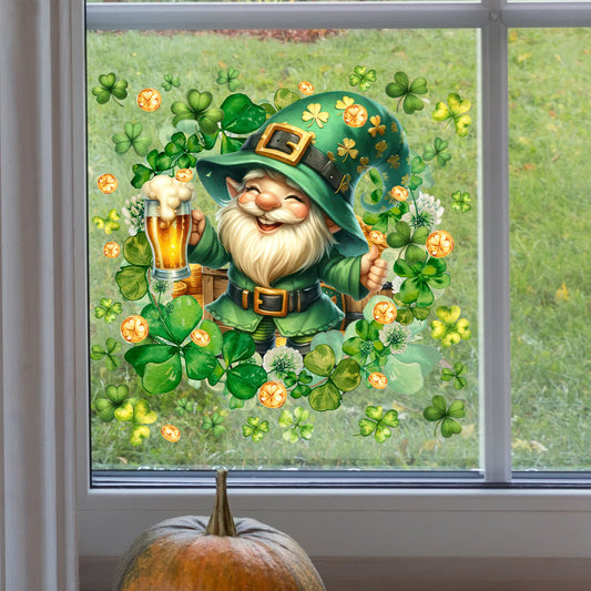 Shamrock Leprechaun Decorative Window Cling Wall Sticker - 4PCS - 11" x 12" - image 0