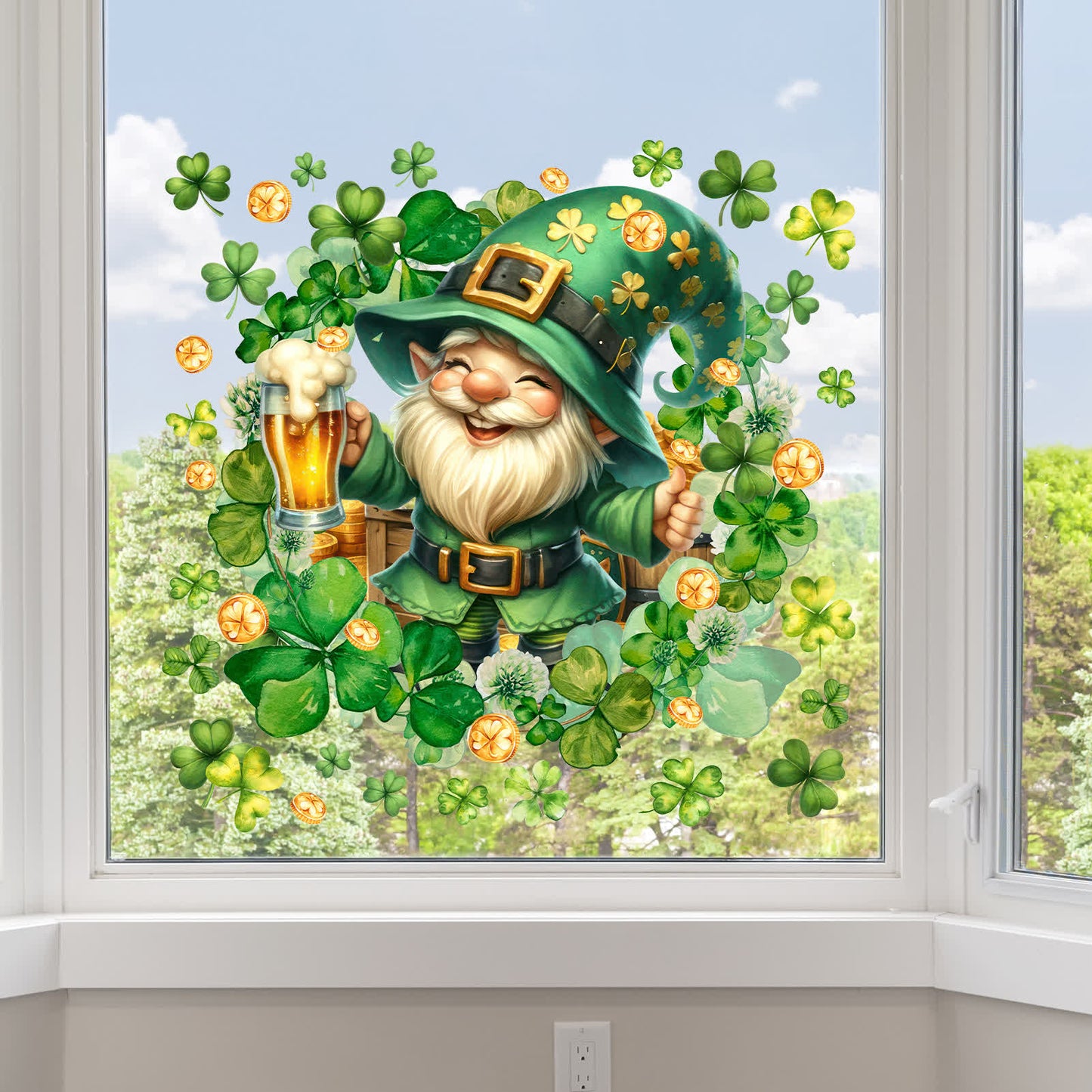 Shamrock Leprechaun Decorative Window Cling Wall Sticker - image 1