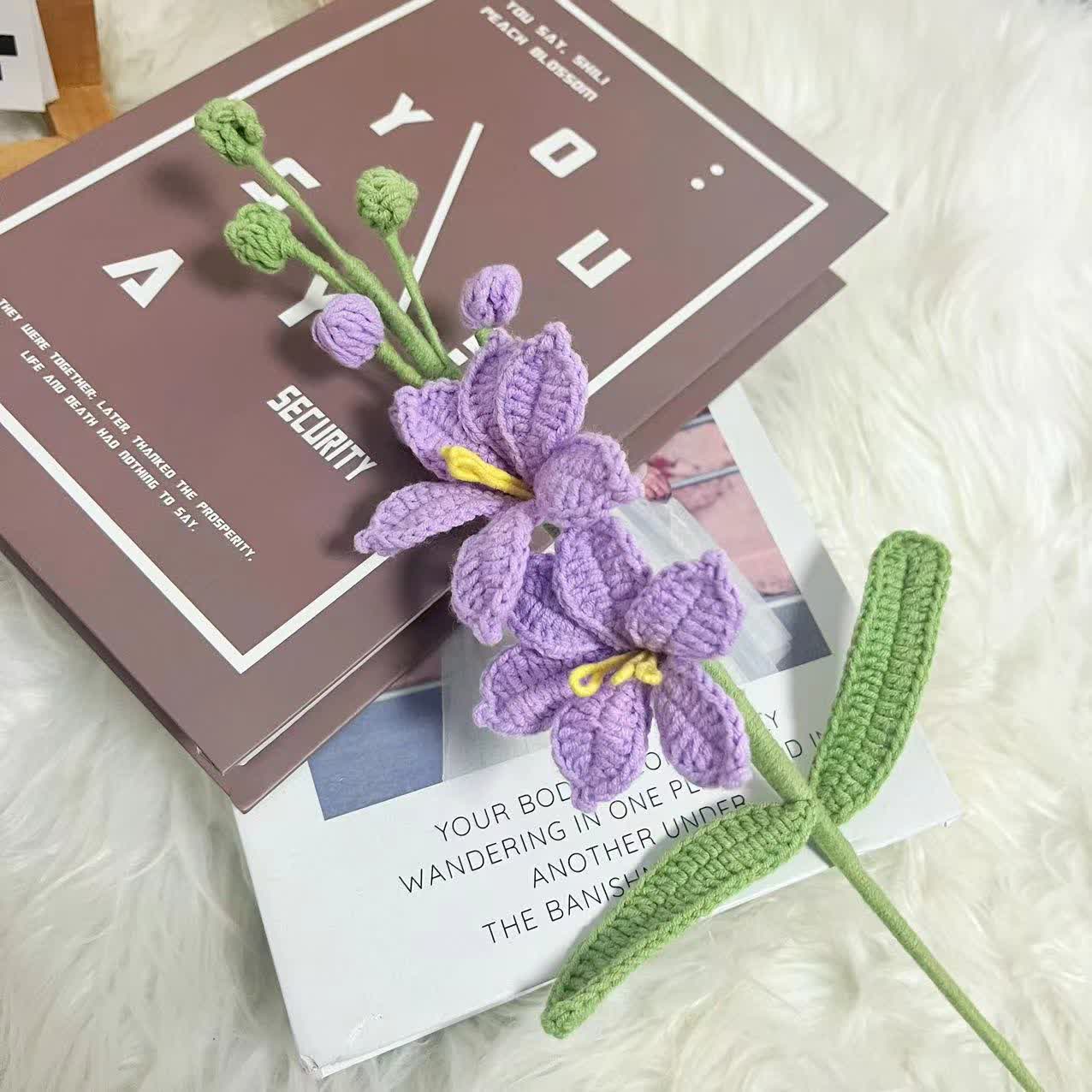 Handmade Knitted Crochet Montbretia Flower Bouquet - Pink&Purple - 3PCS - 1.18"W x 1.18"L x 16.54"H - image 7