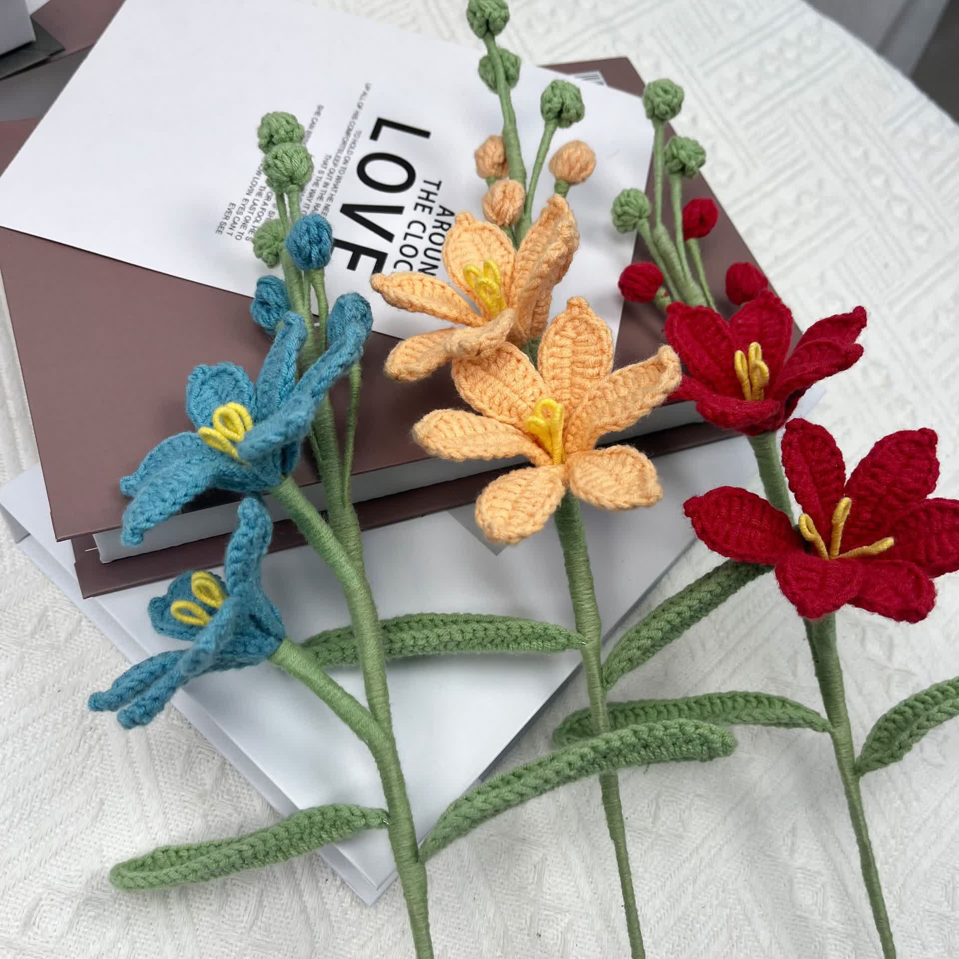 Handmade Knitted Crochet Montbretia Flower Bouquet - image 0