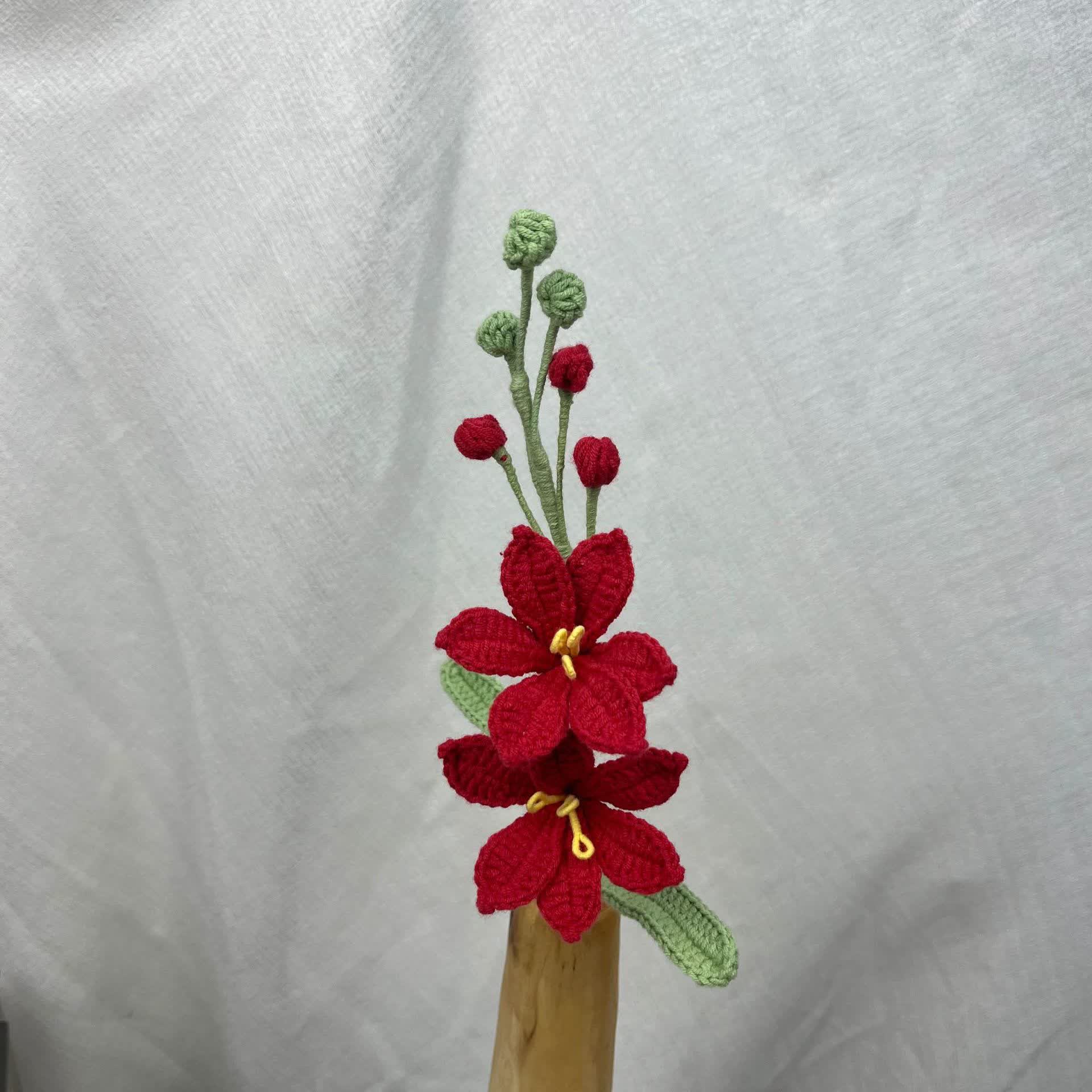 Handmade Knitted Crochet Montbretia Flower Bouquet - Red - 3PCS - 1.18"W x 1.18"L x 16.54"H - image 3