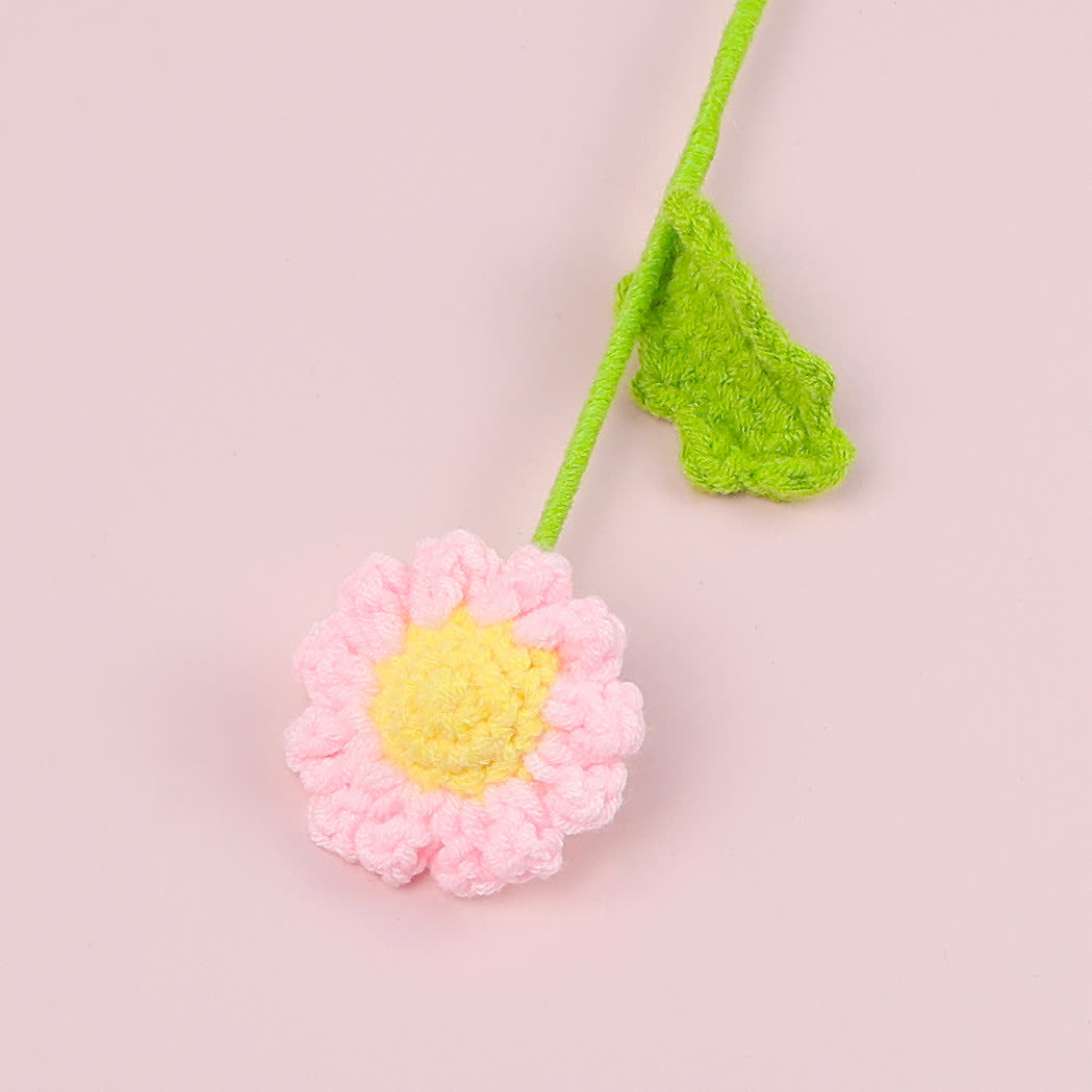 Lovely Handmade Knitted Crochet Daisy Bouquet - Pink - 3PCS - 1.18"W x 1.18"L x 15.75"H - image 4