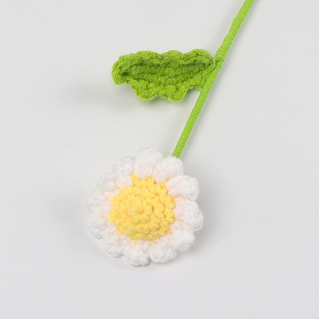 Lovely Handmade Knitted Crochet Daisy Bouquet - White - 3PCS - 1.18"W x 1.18"L x 15.75"H - image 2