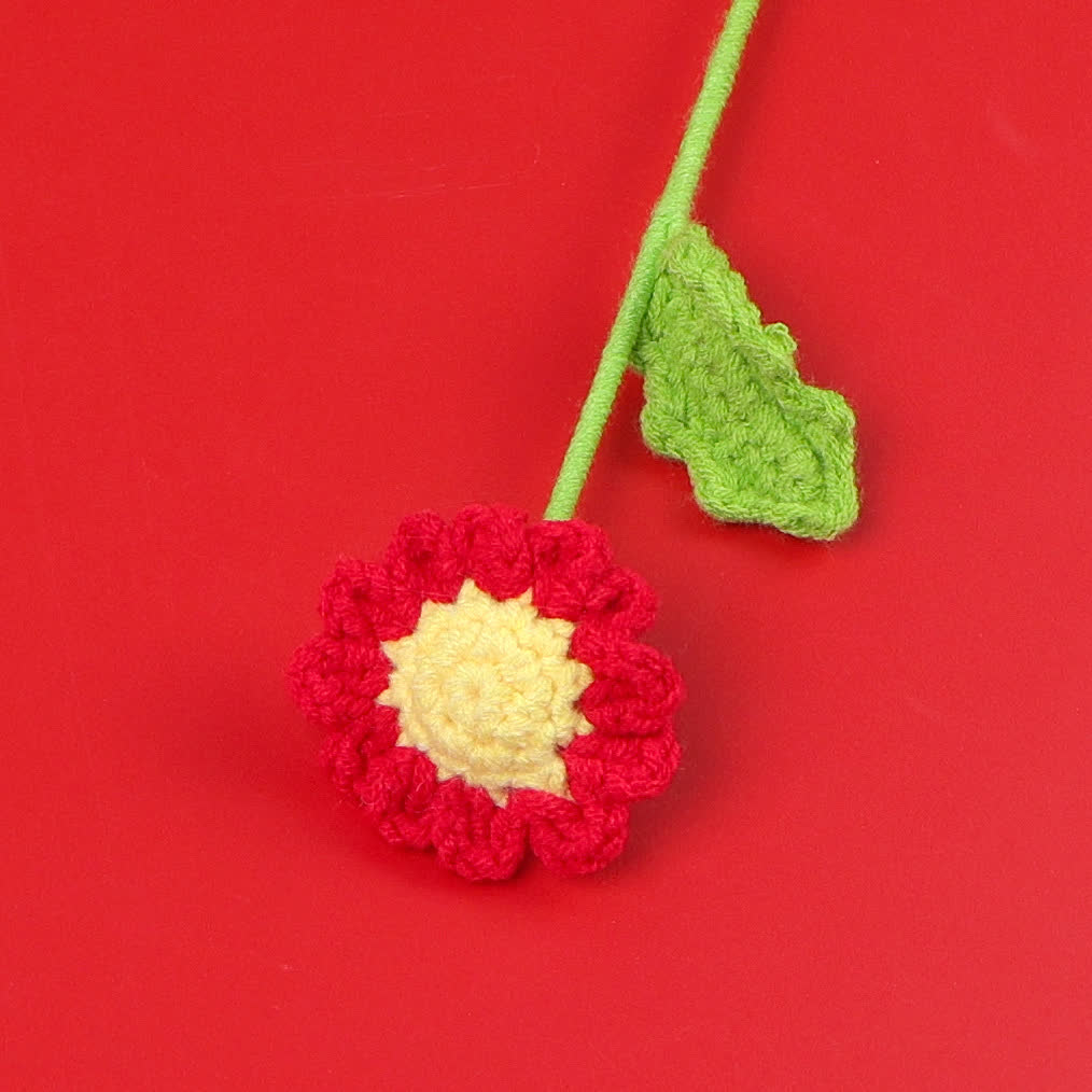 Lovely Handmade Knitted Crochet Daisy Bouquet - Red - 3PCS - 1.18"W x 1.18"L x 15.75"H - image 8