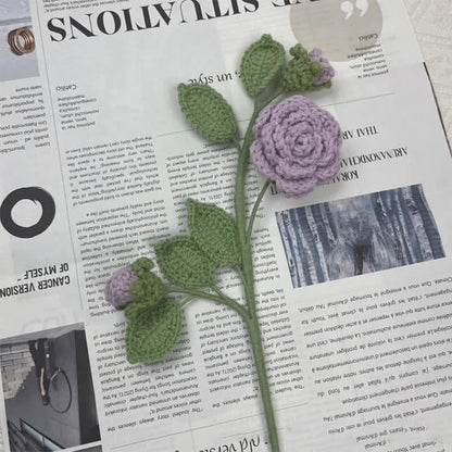 Handmade Knitted Crochet Camellia Flower Branch Bouquet - Purple - 3PCS - 1.97"W x 1.97"L x 19.69"H - image 4